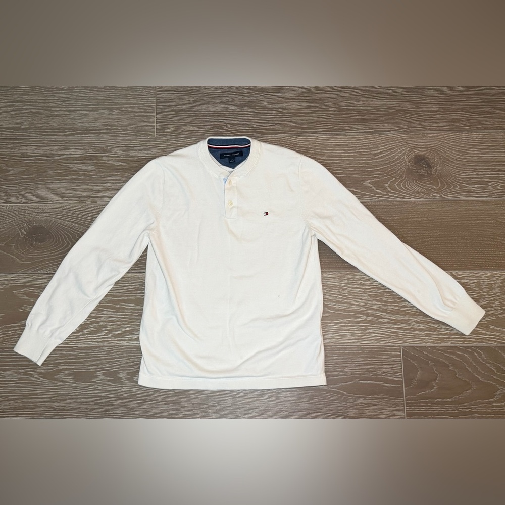 Tommy Hilfiger Cream Long Sleeve Henley Men’s XL Embroidered Logo